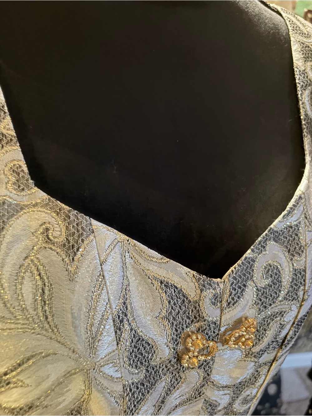 Embroidered Metallic Brocade top with Gold Beaded Accents